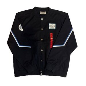 Busch Light Jacket Mens 2XL Black Varsity Snap Button‎ Beer Racing Smooth Finish